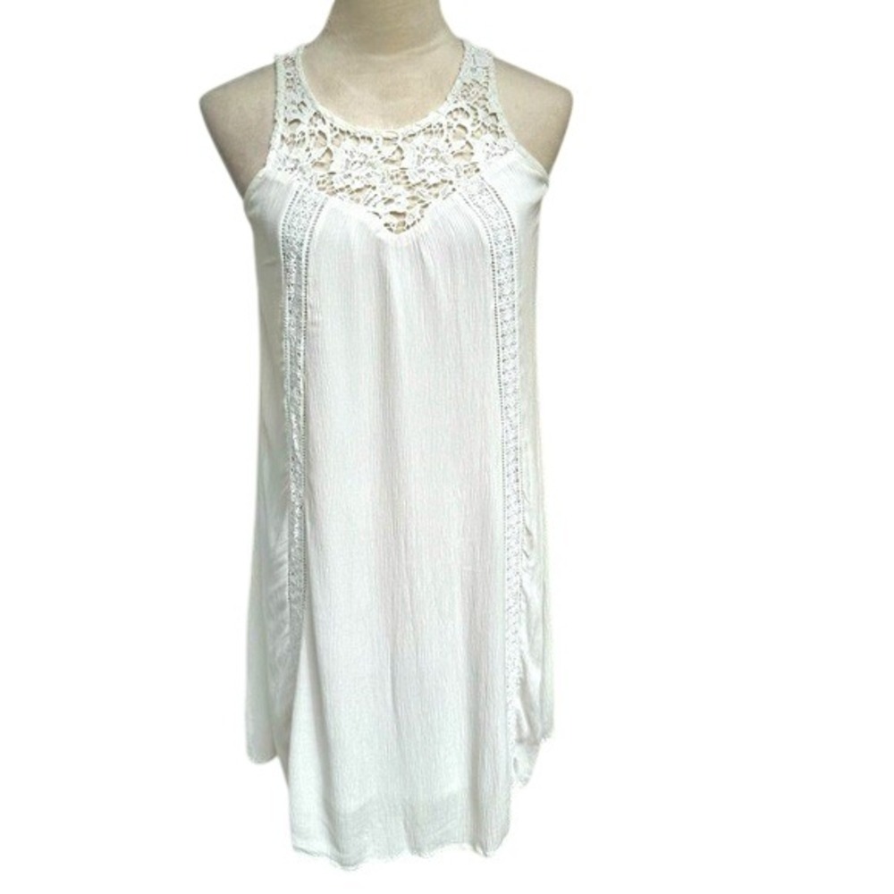 OLD NAVY. XS. White Midi Dress W/Lace around Neckline. Sleeveless.‎ Lined.